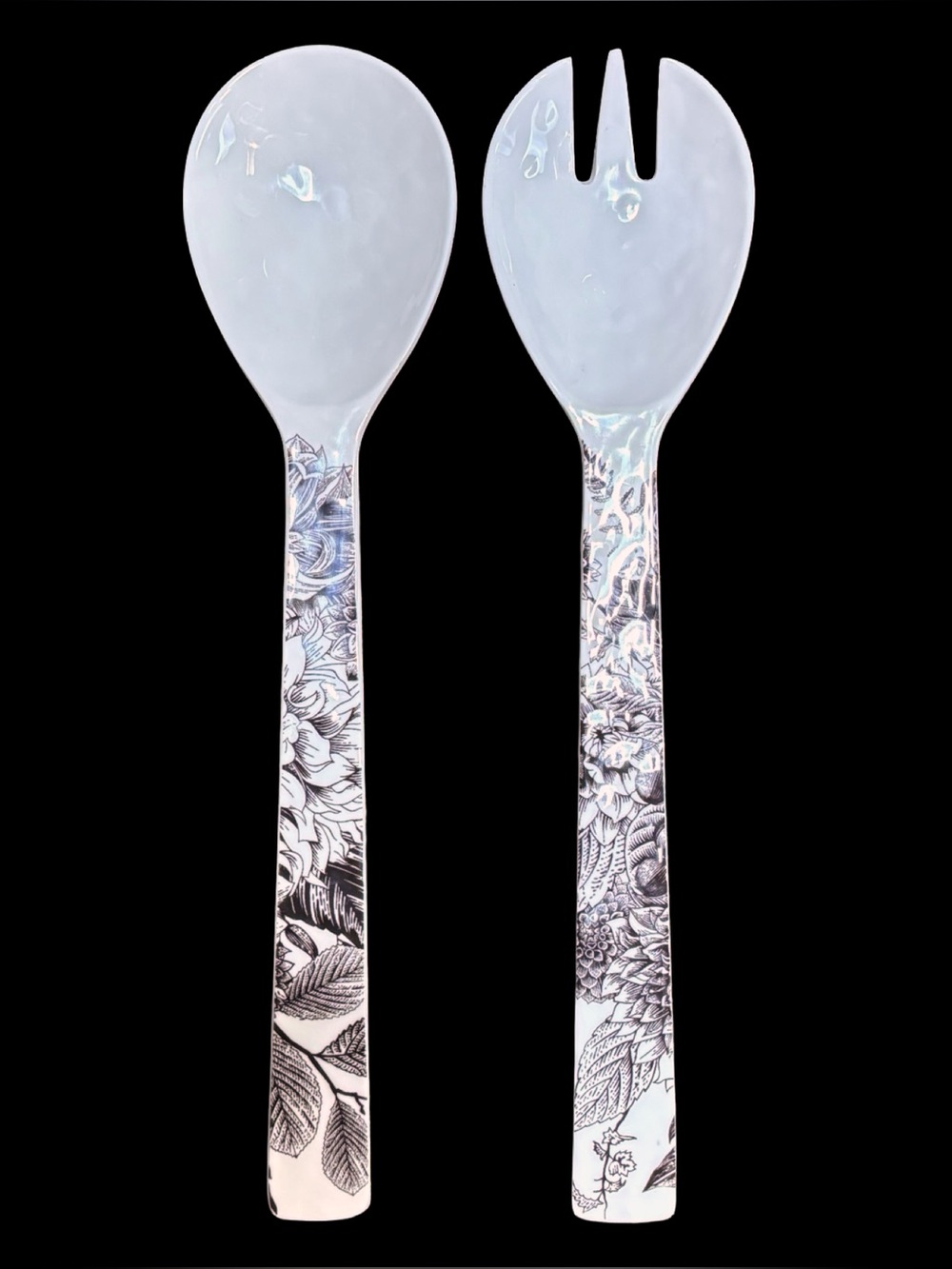 Kitchen Heart Home Salad Brown White 12 inch Melamine Serving Utensils Set of 2